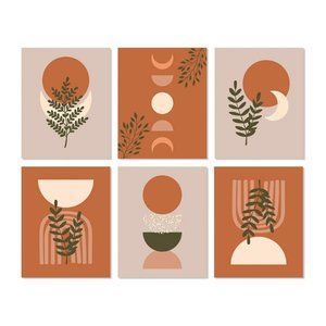 (Set of x6) Dreamy Warm Boho Canvas Posters - 8x10 unframed Moon & Plants